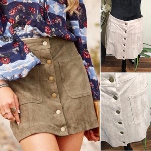 Altar’d State Tan Suede Button Mini Skirt w/ PKTS